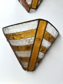 Longobard Hammered Glass Wrought Iron Sconce by Longobard Italy 1970s - 4196858