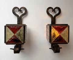  Longobard Hammered Glass Wrought Iron Sconce by Longobard Italy 1970s - 4373354