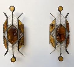  Longobard Hammered Glass Wrought Iron Sconce by Longobard Italy 1970s - 4384034