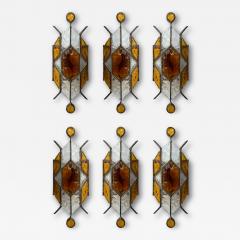  Longobard Hammered Glass Wrought Iron Sconce by Longobard Italy 1970s - 4384304