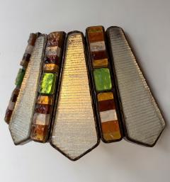  Longobard Hammered Glass Wrought Iron Sconce by Longobard Italy 1970s - 4553606