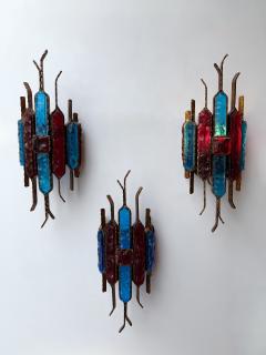  Longobard Hammered Glass Wrought Iron Sconce by Longobard Italy 1970s - 4601562