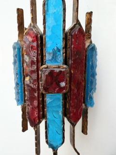  Longobard Hammered Glass Wrought Iron Sconce by Longobard Italy 1970s - 4601563