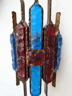  Longobard Hammered Glass Wrought Iron Sconce by Longobard Italy 1970s - 4601564