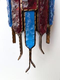  Longobard Hammered Glass Wrought Iron Sconce by Longobard Italy 1970s - 4601566