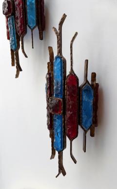  Longobard Hammered Glass Wrought Iron Sconce by Longobard Italy 1970s - 4601568