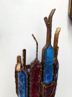  Longobard Hammered Glass Wrought Iron Sconce by Longobard Italy 1970s - 4601569