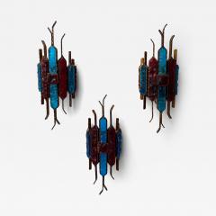  Longobard Hammered Glass Wrought Iron Sconce by Longobard Italy 1970s - 4603264