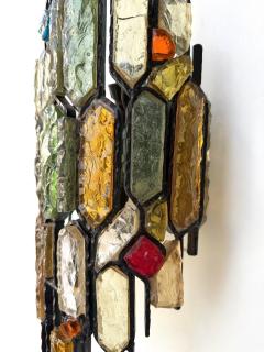  Longobard Hammered Glass Wrought Iron Sconce by Longobard Italy 1970s - 4616447