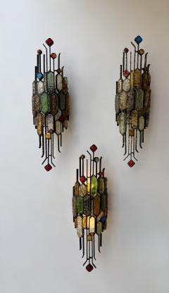  Longobard Hammered Glass Wrought Iron Sconce by Longobard Italy 1970s - 4616448