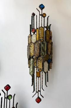  Longobard Hammered Glass Wrought Iron Sconce by Longobard Italy 1970s - 4616449