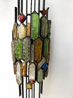  Longobard Hammered Glass Wrought Iron Sconce by Longobard Italy 1970s - 4616452