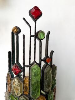  Longobard Hammered Glass Wrought Iron Sconce by Longobard Italy 1970s - 4616454