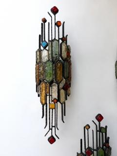  Longobard Hammered Glass Wrought Iron Sconce by Longobard Italy 1970s - 4616455