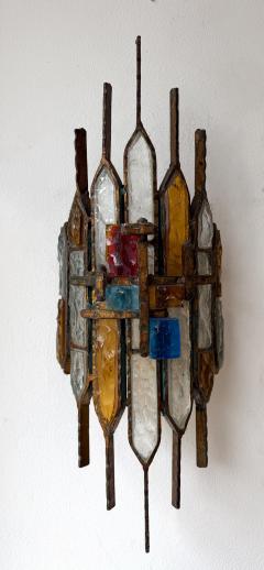  Longobard Hammered Glass Wrought Iron Sconce by Longobard Italy 1970s - 4819857