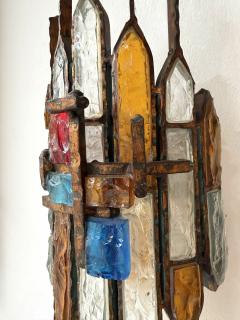  Longobard Hammered Glass Wrought Iron Sconce by Longobard Italy 1970s - 4819862