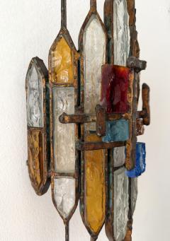  Longobard Hammered Glass Wrought Iron Sconce by Longobard Italy 1970s - 4819864