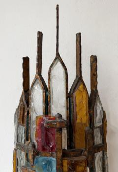  Longobard Hammered Glass Wrought Iron Sconce by Longobard Italy 1970s - 4819865