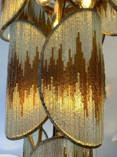  Longobard Large Hammered Glass Gilt Wrought Iron Chandelier by Longobard Italy 1970s - 3514152