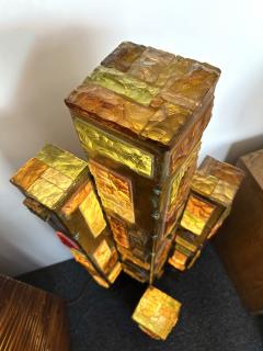  Longobard Large Hammered Glass Gilt Wrought Iron Floor Lamp by Longobard Italy 1970s - 4330213