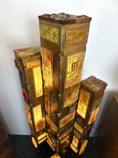  Longobard Large Hammered Glass Gilt Wrought Iron Floor Lamp by Longobard Italy 1970s - 4330214