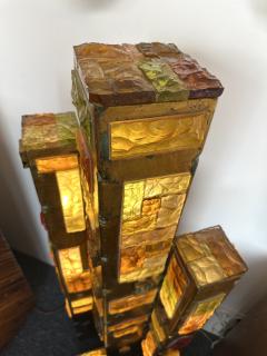  Longobard Large Hammered Glass Gilt Wrought Iron Floor Lamp by Longobard Italy 1970s - 4330218