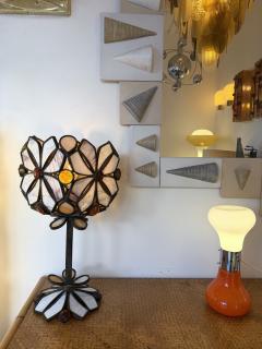  Longobard Large Hammered Glass Wrought Iron Flower Lamp by Longobard Italy 1970s - 4411565