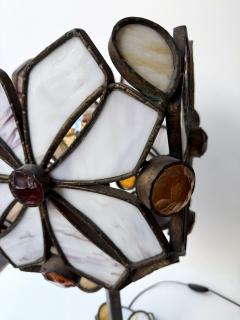  Longobard Large Hammered Glass Wrought Iron Flower Lamp by Longobard Italy 1970s - 4411566