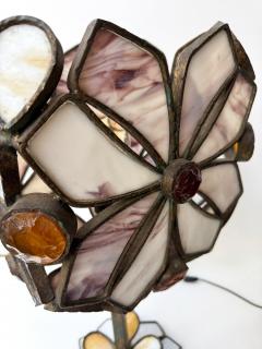  Longobard Large Hammered Glass Wrought Iron Flower Lamp by Longobard Italy 1970s - 4411575