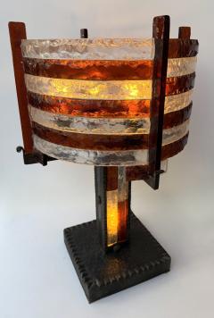  Longobard Large Hammered Glass Wrought Iron Lamp by Longobard Italy 1970s - 4510589