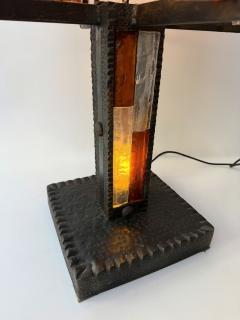  Longobard Large Hammered Glass Wrought Iron Lamp by Longobard Italy 1970s - 4510590