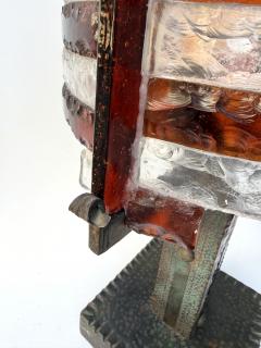  Longobard Large Hammered Glass Wrought Iron Lamp by Longobard Italy 1970s - 4510593