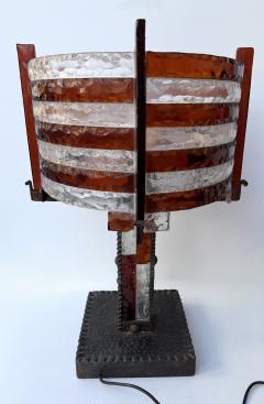  Longobard Large Hammered Glass Wrought Iron Lamp by Longobard Italy 1970s - 4510599