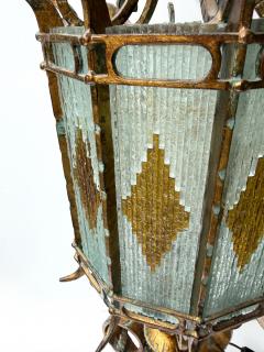  Longobard Large Hammered Glass Wrought Iron Lantern Lamp by Longobard Italy 1970s - 4598709