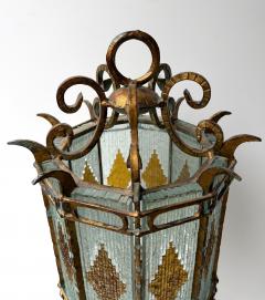  Longobard Large Hammered Glass Wrought Iron Lantern Lamp by Longobard Italy 1970s - 4598711