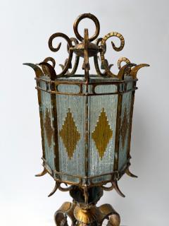  Longobard Large Hammered Glass Wrought Iron Lantern Lamp by Longobard Italy 1970s - 4598712
