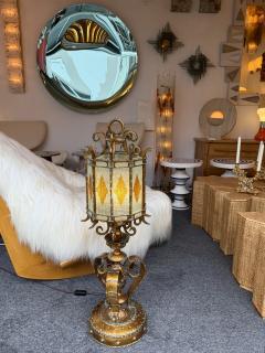  Longobard Large Hammered Glass Wrought Iron Lantern Lamp by Longobard Italy 1970s - 4598713