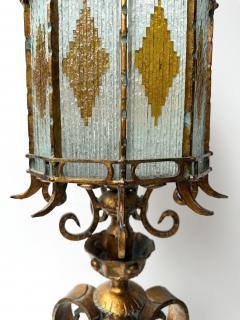  Longobard Large Hammered Glass Wrought Iron Lantern Lamp by Longobard Italy 1970s - 4598716