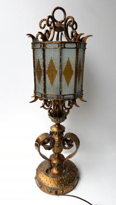  Longobard Large Hammered Glass Wrought Iron Lantern Lamp by Longobard Italy 1970s - 4598718