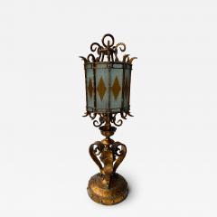  Longobard Large Hammered Glass Wrought Iron Lantern Lamp by Longobard Italy 1970s - 4603260