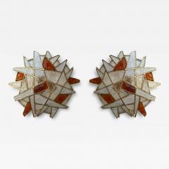  Longobard Large Pair of Hammered Glass Gilt Wrought Iron Sconces by Longobard Italy 1970s - 3196917
