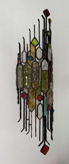  Longobard Large Pair of Hammered Glass Wrought Iron Sconces by Longobard Italy 1970s - 4683949