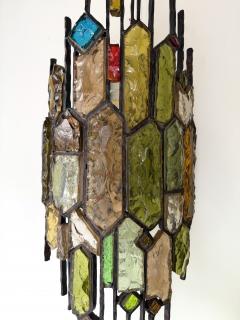  Longobard Large Pair of Hammered Glass Wrought Iron Sconces by Longobard Italy 1970s - 4683956