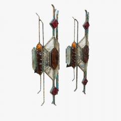  Longobard PAIR OF HAMMERED GLASS ON WROUGHT WALL LIGHTS BY LONGOBARD - 1771357