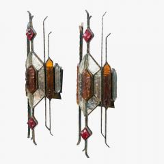  Longobard PAIR OF HAMMERED GLASS ON WROUGHT WALL LIGHTS BY LONGOBARD - 1771358