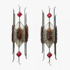 Longobard PAIR OF HAMMERED GLASS ON WROUGHT WALL LIGHTS BY LONGOBARD - 1771361