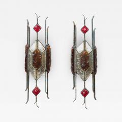  Longobard PAIR OF HAMMERED GLASS ON WROUGHT WALL LIGHTS BY LONGOBARD - 1772519