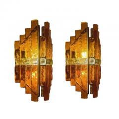  Longobard Pair Longobard Amber and Topaz Hammered Murano Glass and Wrought Iron Sconces - 3862773