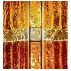  Longobard Pair Longobard Amber and Topaz Hammered Murano Glass and Wrought Iron Sconces - 3862774