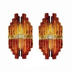  Longobard Pair Longobard Amber and Topaz Hammered Murano Glass and Wrought Iron Sconces - 3862776